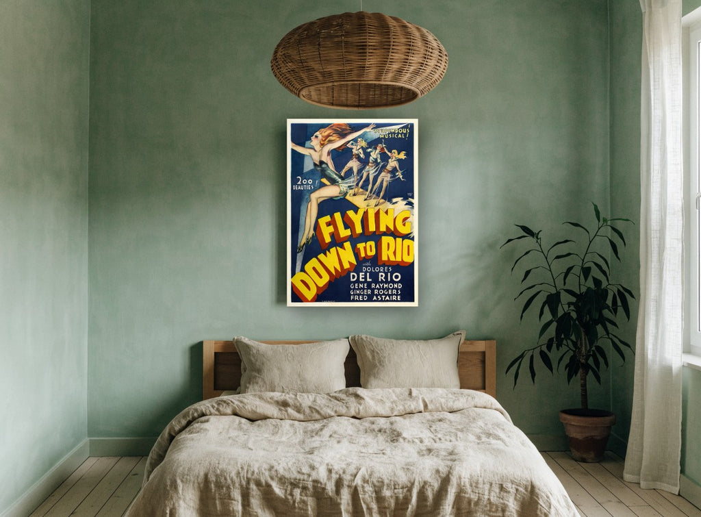Flying Down Showgirls vintage canvas print on the wall of a bedroom
