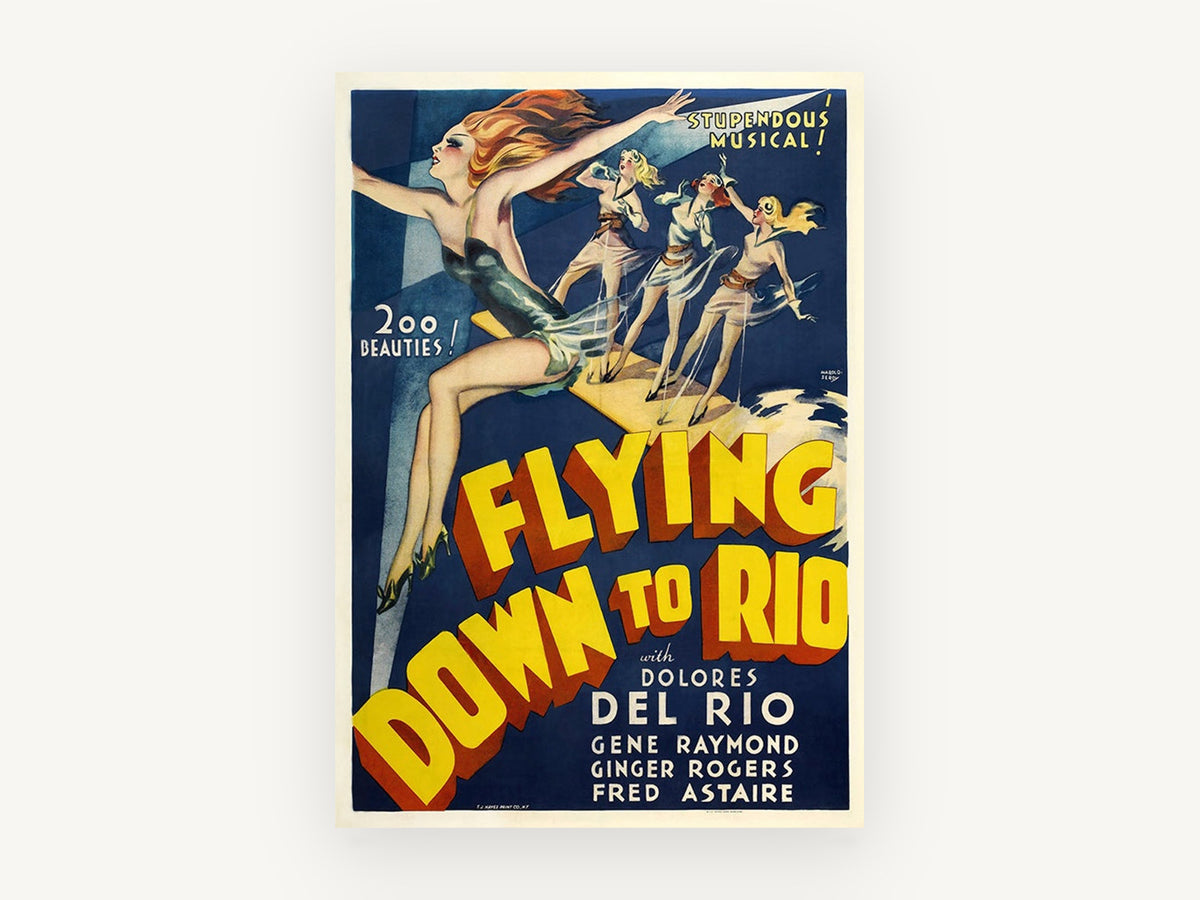 Flying Down Showgirls, vintage canvas wall art print, front view