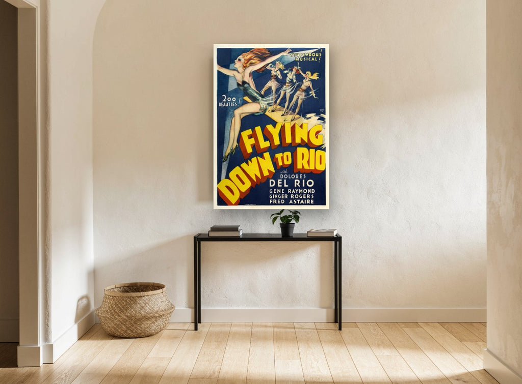 Flying Down Showgirls vintage canvas print on the wall of a hallway