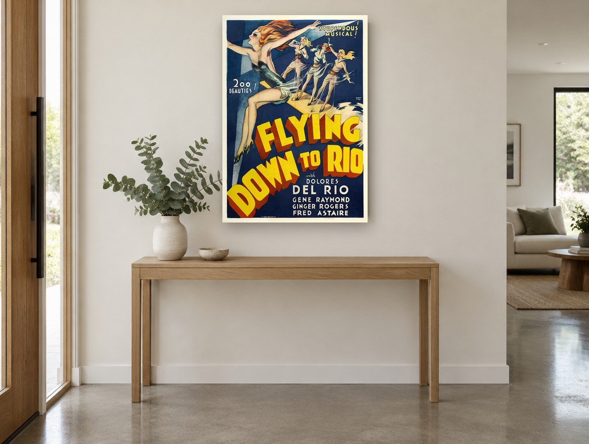Flying Down Showgirls vintage canvas print on the wall of a entry hall