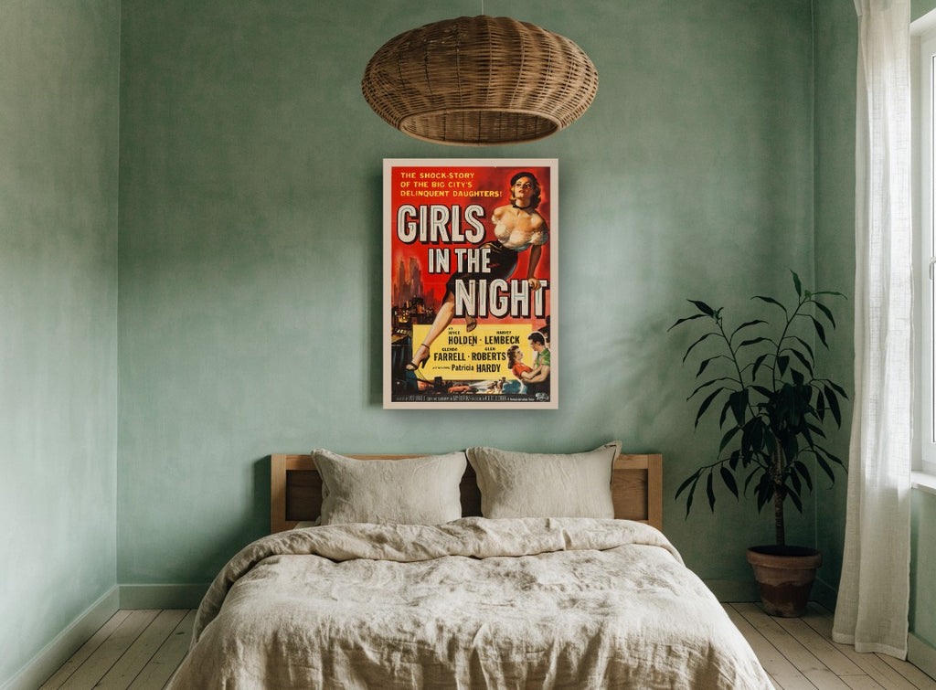 Girls in the Night vintage canvas print on the wall of a bedroom
