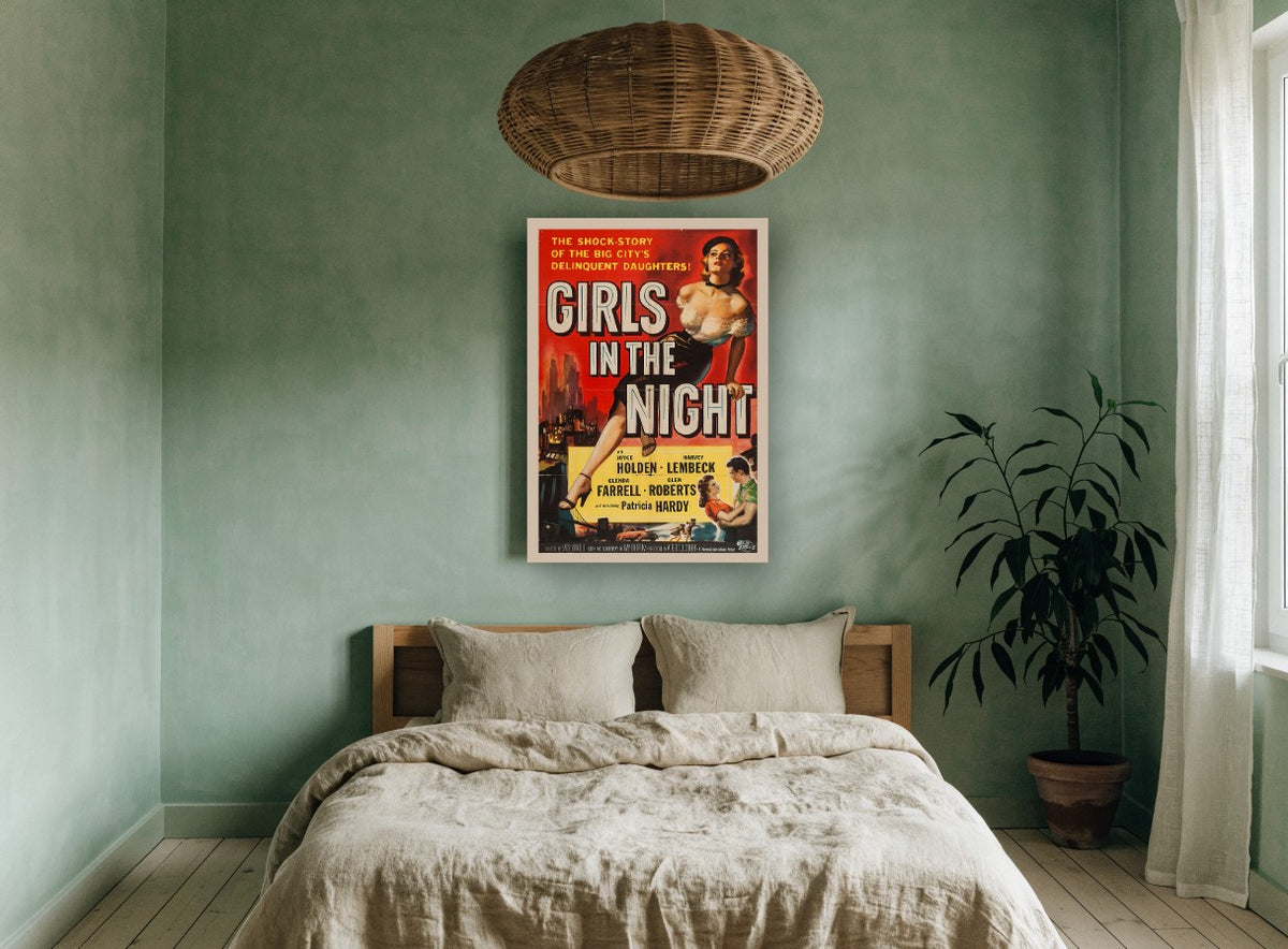 Girls in the Night vintage canvas print on the wall of a bedroom