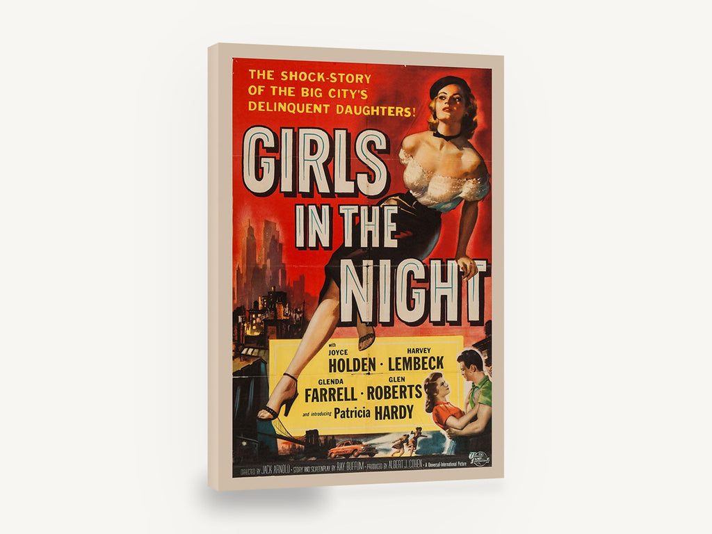 Girls in the Night, vintage girls in the night movie poster, stretched canvas wall art print ready to hang