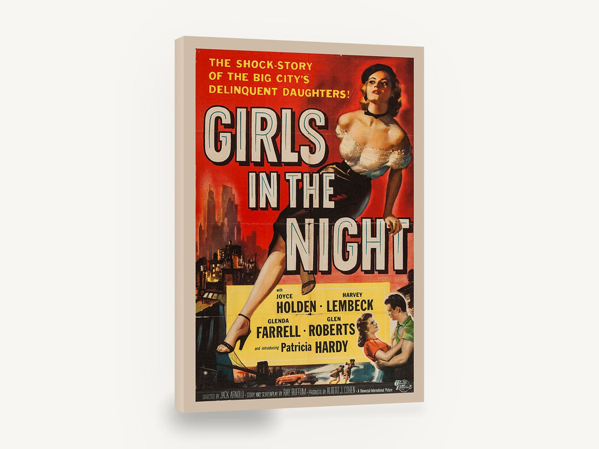 Girls in the Night, vintage girls in the night movie poster, stretched canvas wall art print ready to hang