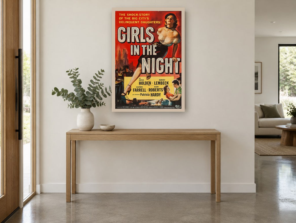 Girls in the Night vintage canvas print on the wall of a entry hall