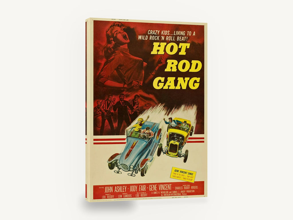 Hot Rod Gang Rock 'n' Roll, vintage hot rod gang movie poster, stretched canvas wall art print ready to hang