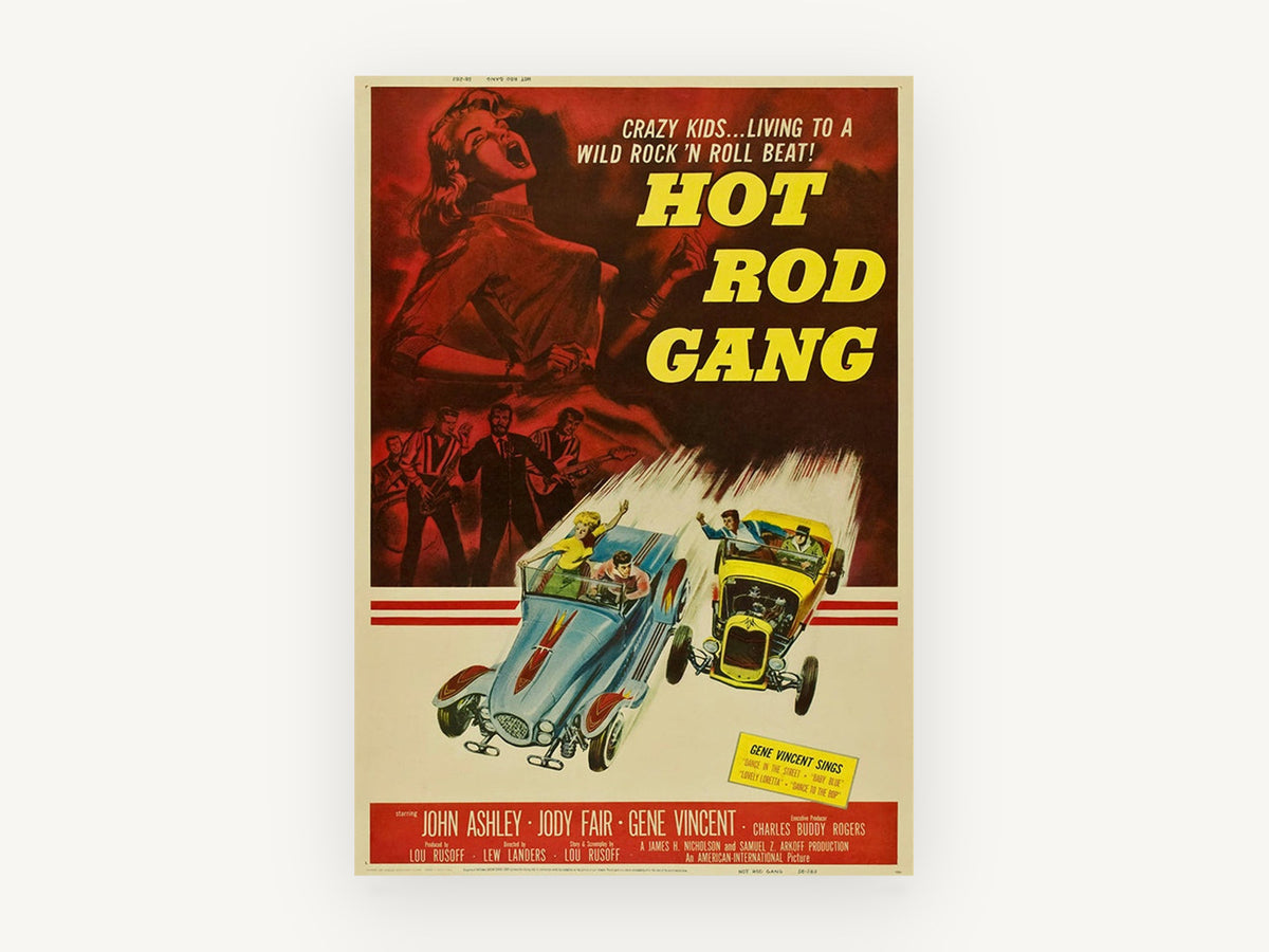Hot Rod Gang Rock 'n' Roll, vintage canvas wall art print, front view
