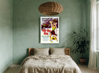 Hot-Rod Girl Showdown vintage canvas print on the wall of a bedroom