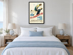 It's a Wonderful Life vintage canvas print on the wall of a coastal bedroom