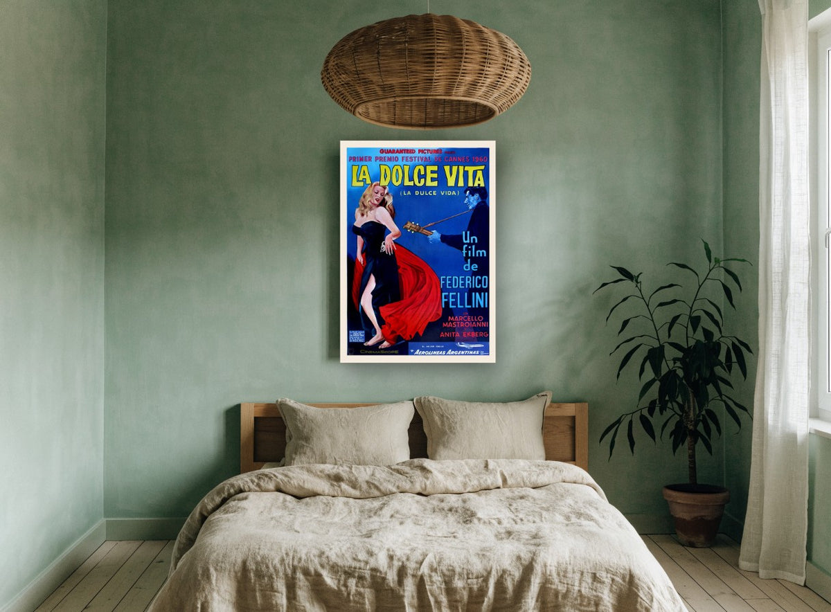 Dolce Vita Red Gown vintage canvas print on the wall of a bedroom