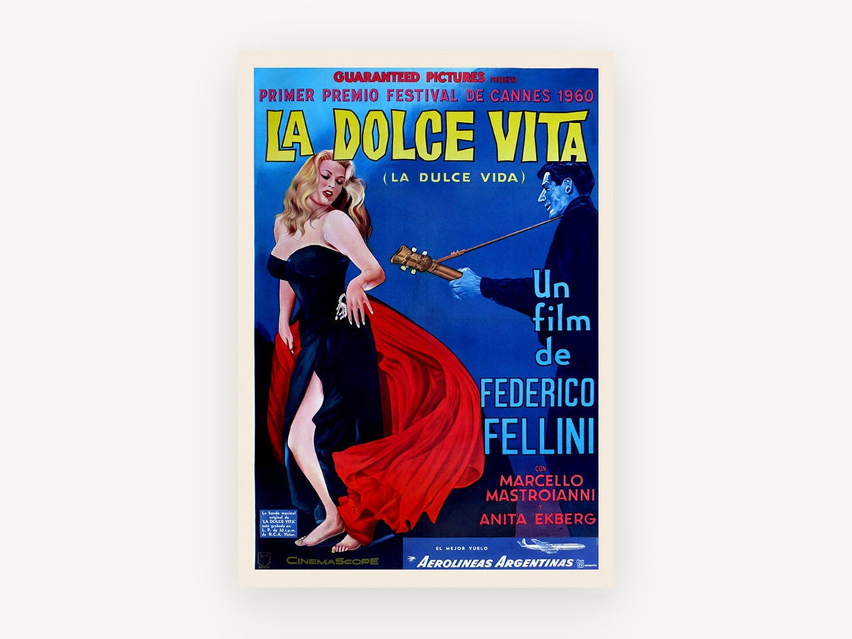 Dolce Vita Red Gown, vintage canvas wall art print, front view