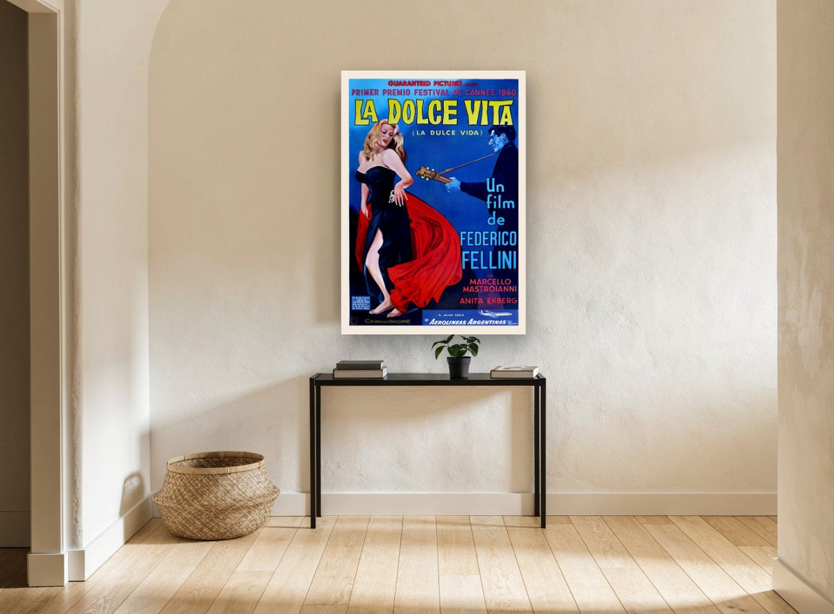 Dolce Vita Red Gown vintage canvas print on the wall of a hallway