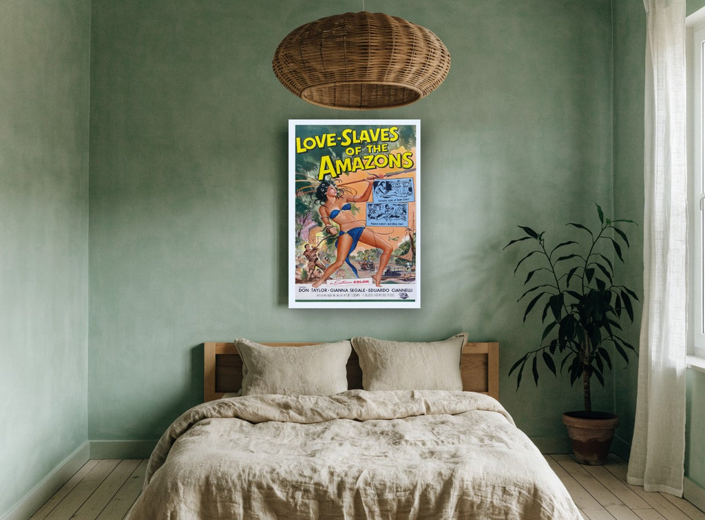 Love-Slaves Jungle Spear vintage canvas print on the wall of a bedroom