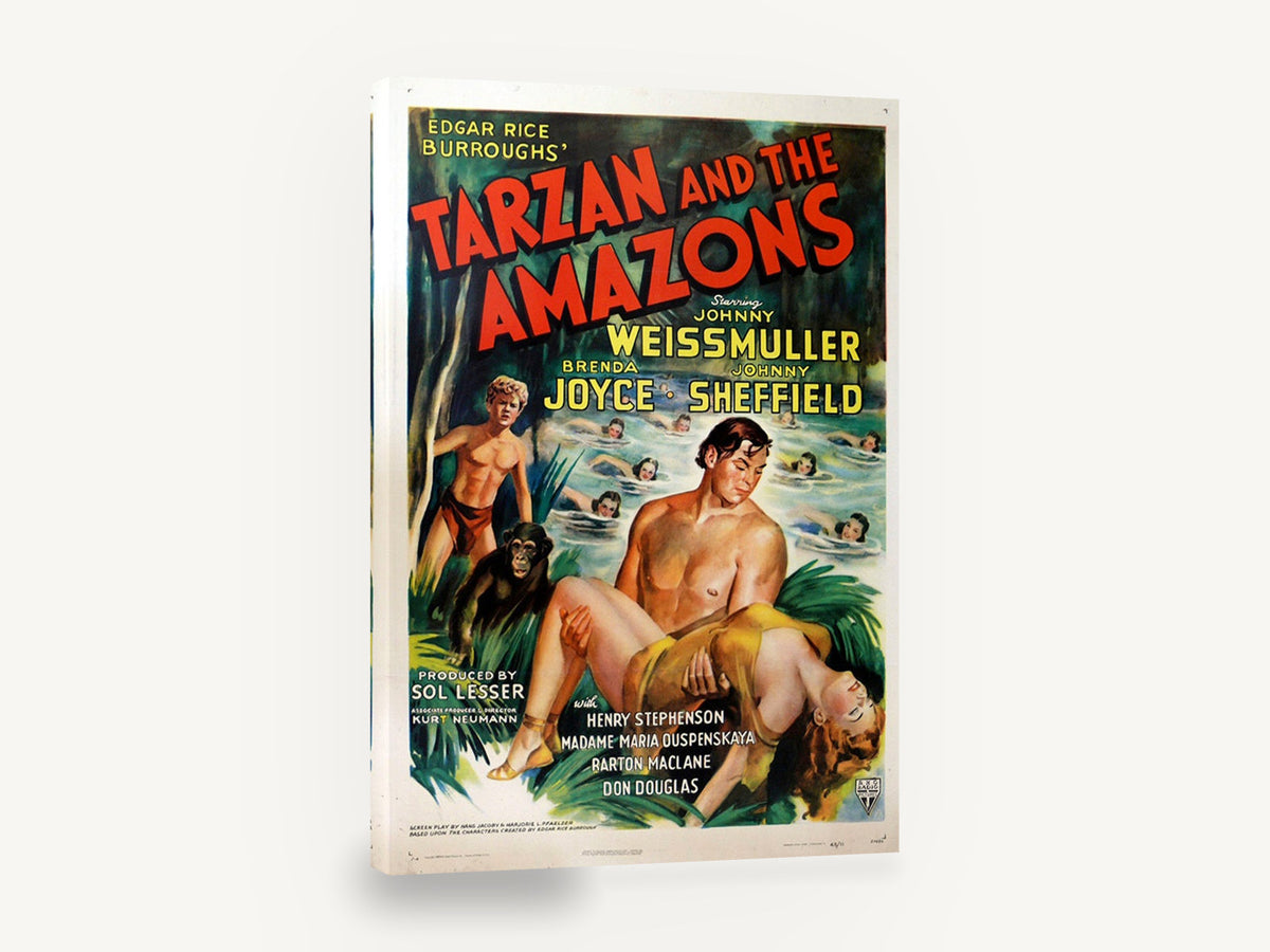 Tarzan Among the Amazons, vintage tarzan and the amazons movie poster, stretched canvas wall art print ready to hang