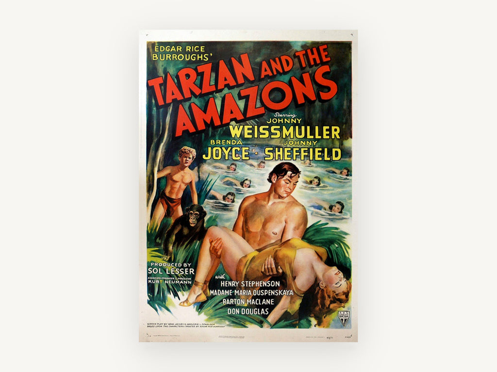 Tarzan Among the Amazons, vintage canvas wall art print, front view