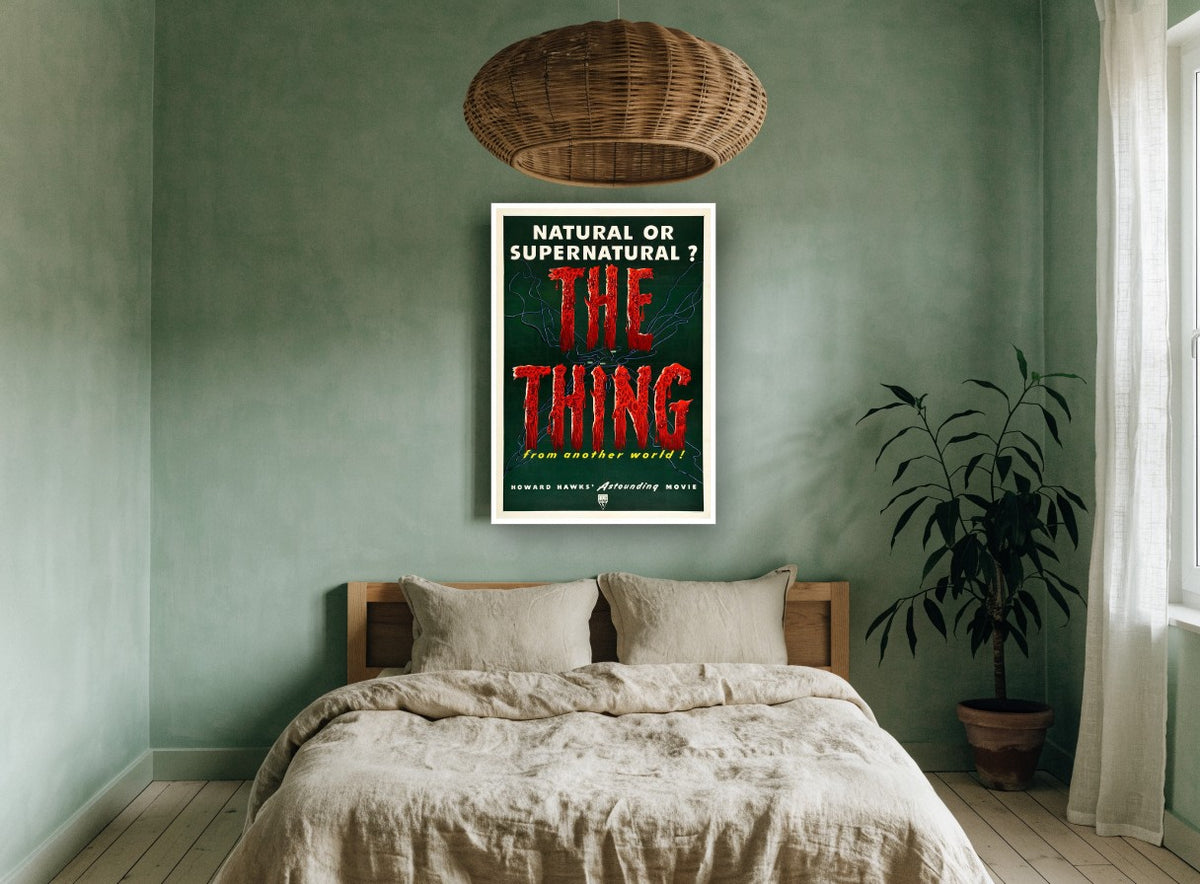 Natural or Supernatural vintage canvas print on the wall of a bedroom