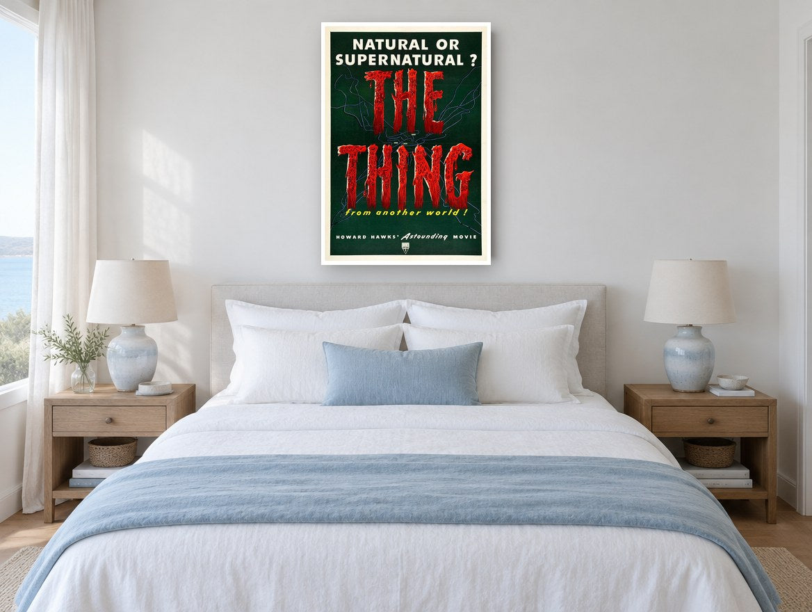 Natural or Supernatural vintage canvas print on the wall of a coastal bedroom