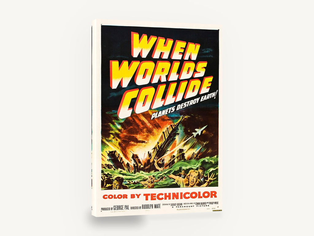Planets Destroy Earth, vintage when worlds collide sci-fi movie poster, stretched canvas wall art print ready to hang