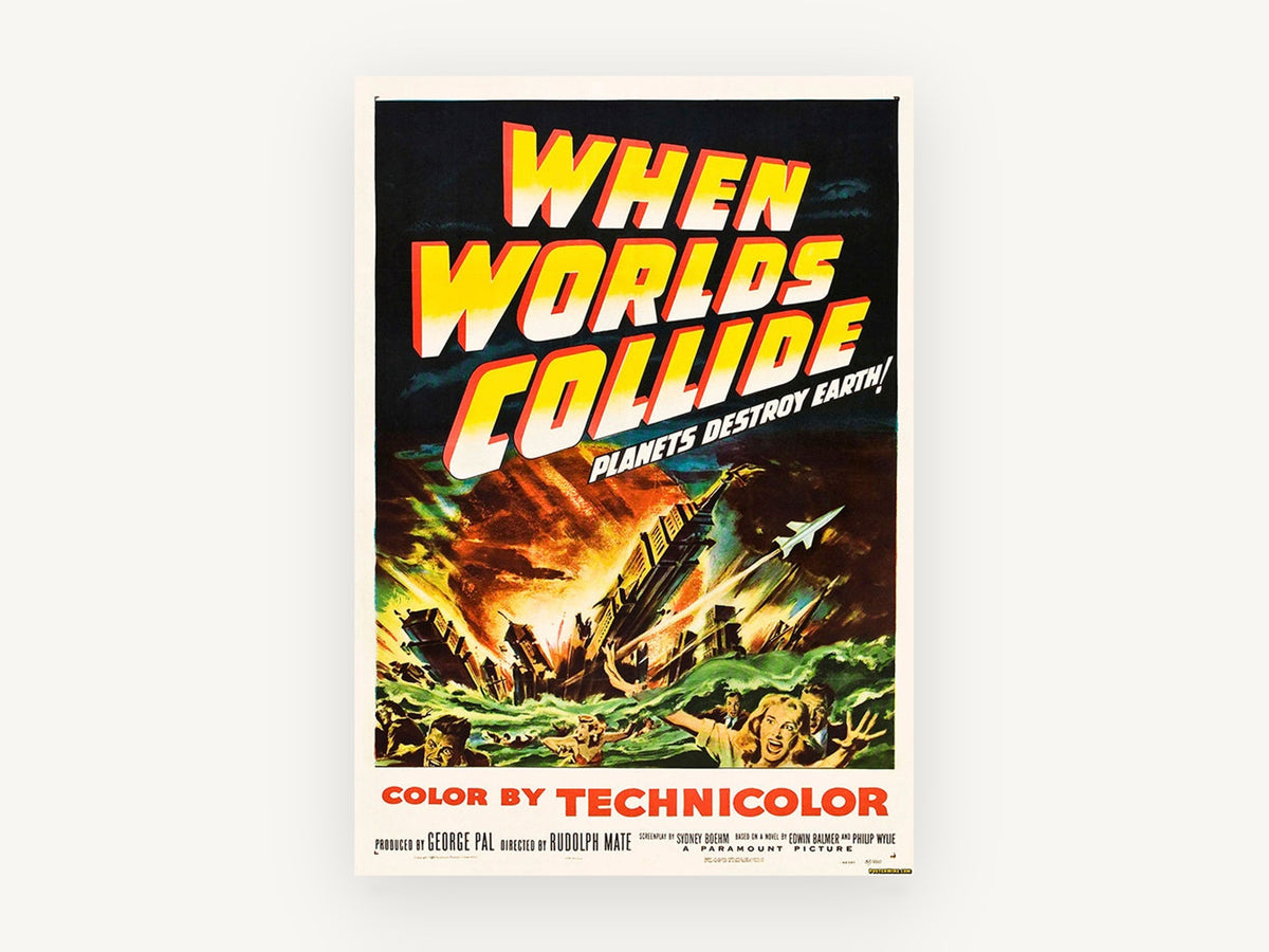 Planets Destroy Earth, vintage canvas wall art print, front view