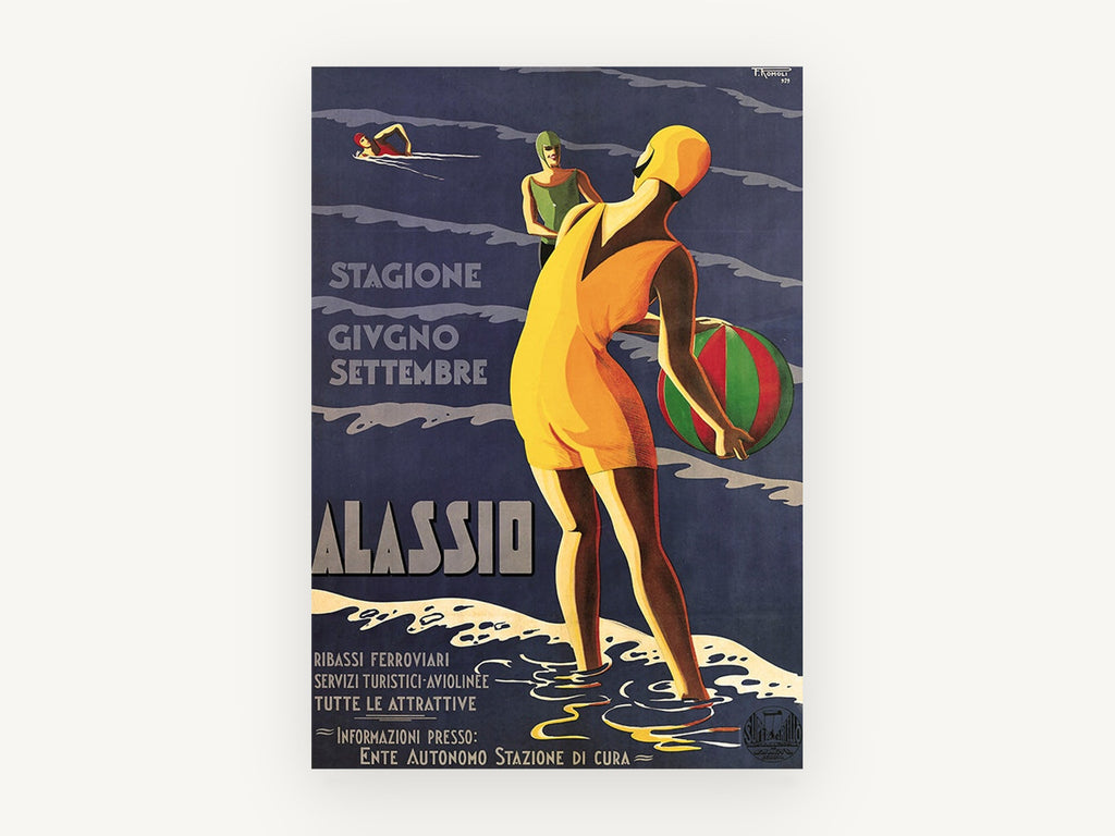 Alassio Beach Season, vintage canvas wall art print, front view