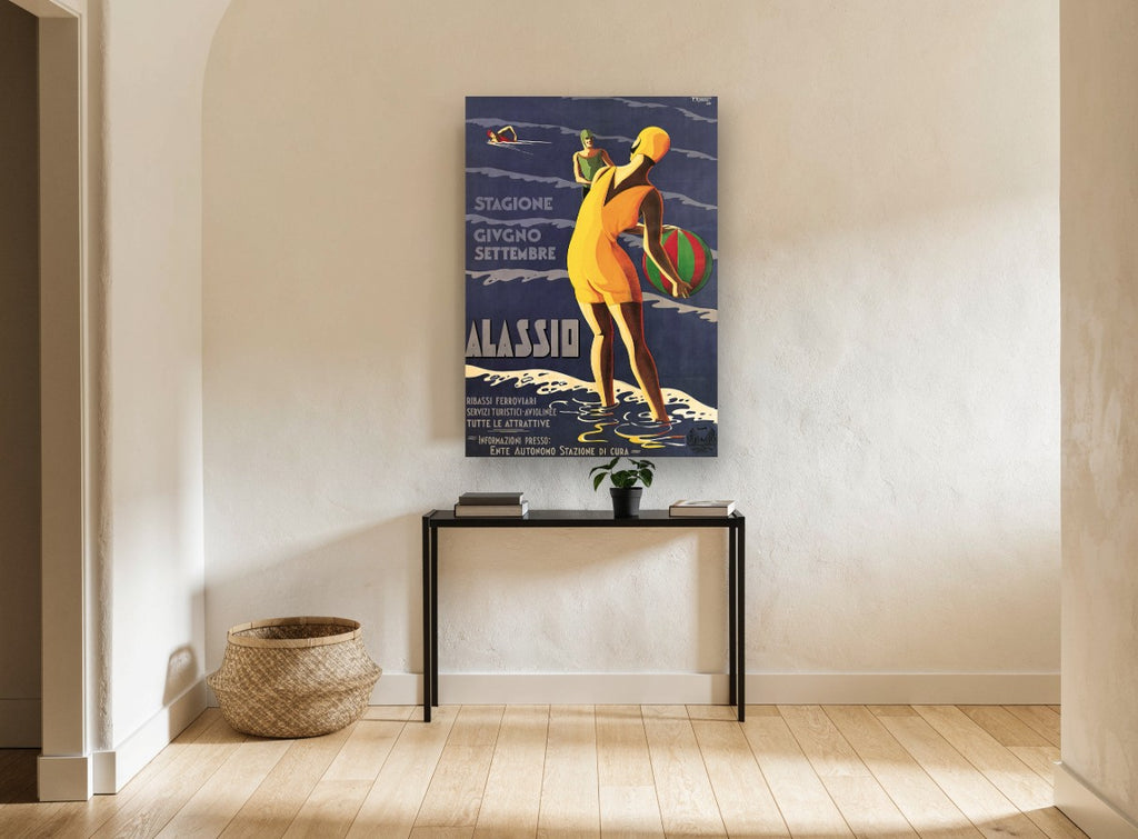 Alassio Beach Season vintage canvas print on the wall of a hallway