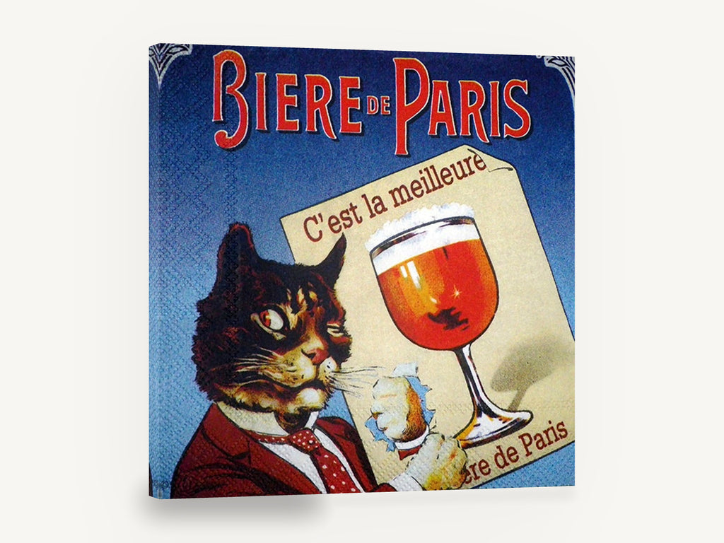 Beer Cat of Paris, vintage biere de paris cat beer poster, stretched canvas wall art print ready to hang