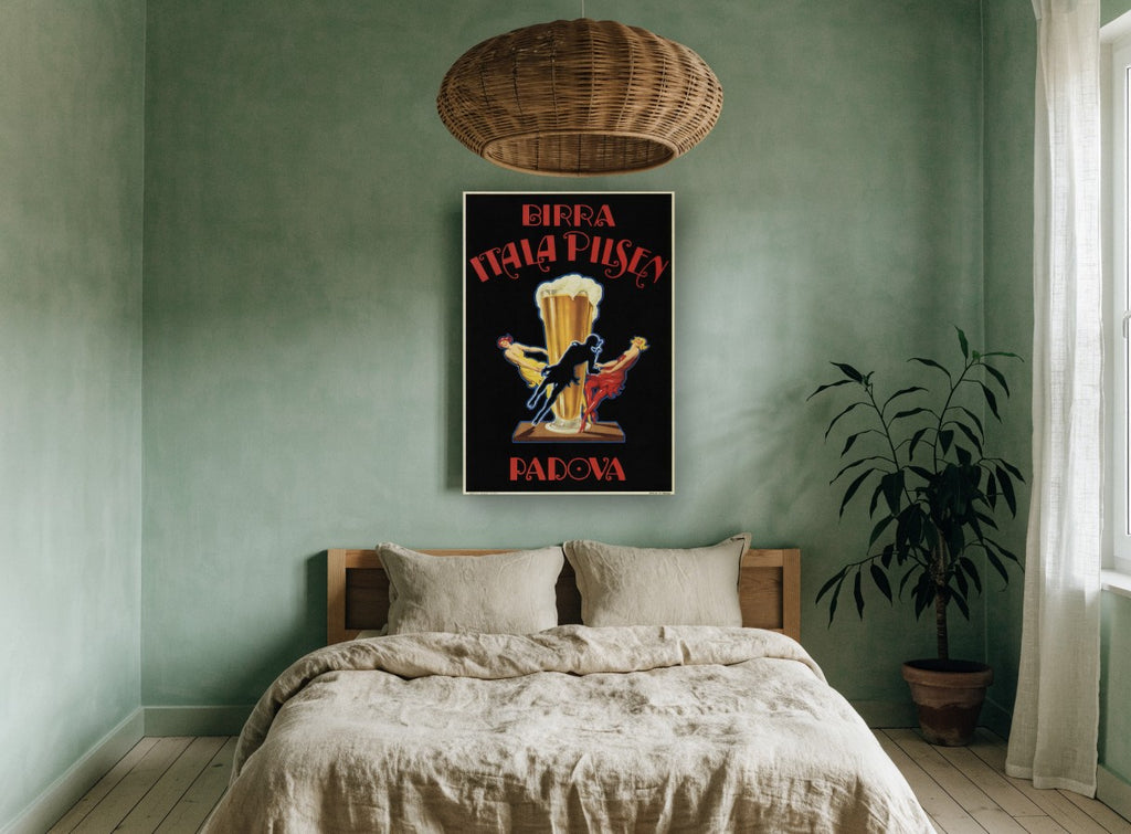Itala Pilsen Padova vintage canvas print on the wall of a bedroom