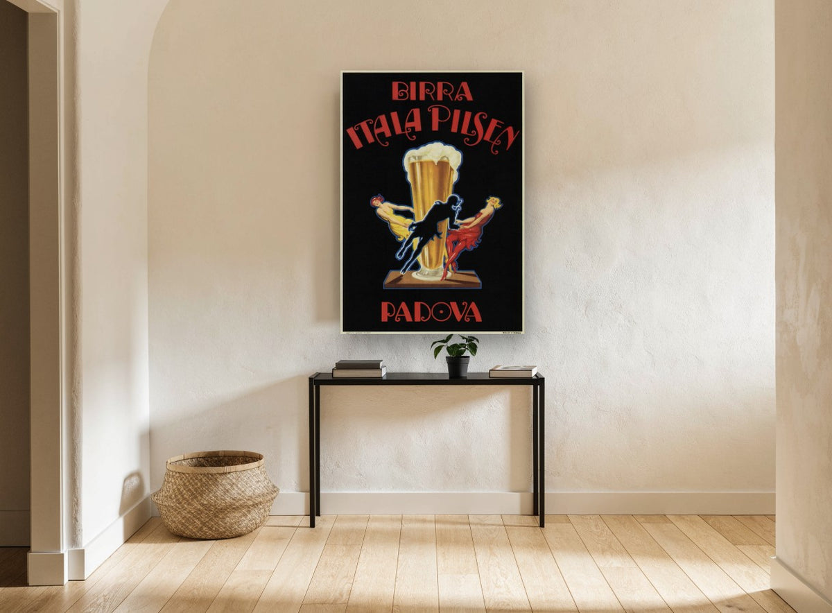 Itala Pilsen Padova vintage canvas print on the wall of a hallway