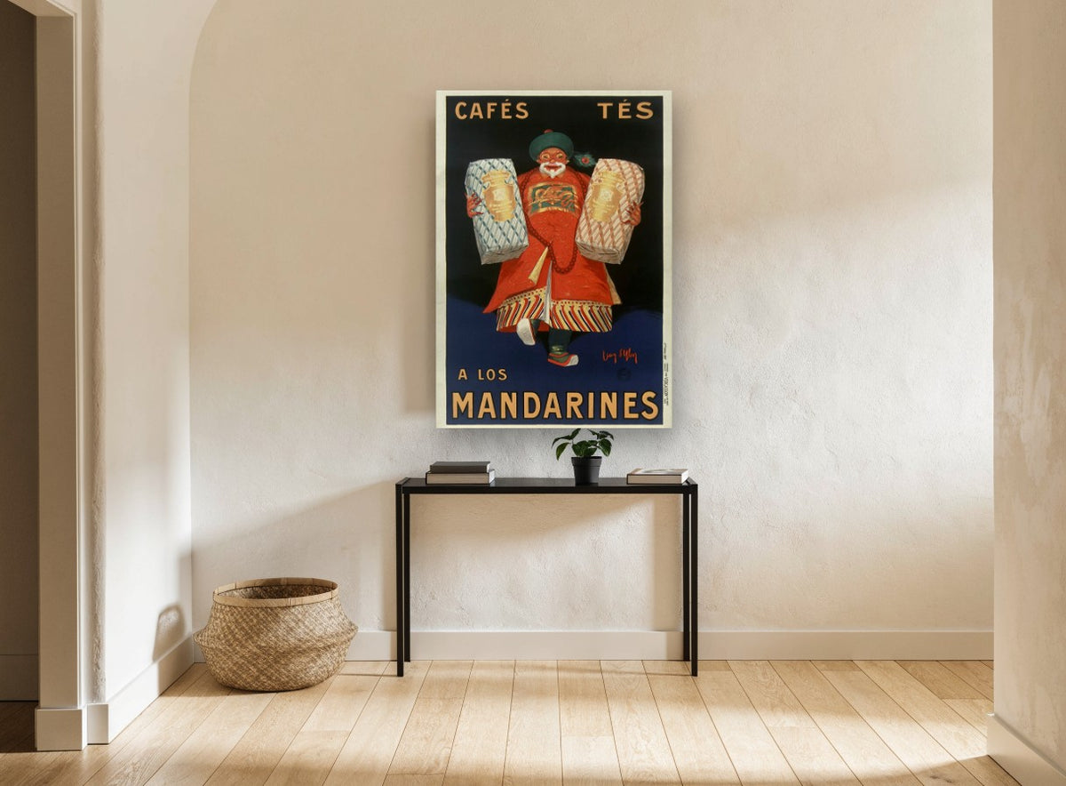 Mandarin Coffee Merchant vintage canvas print on the wall of a hallway