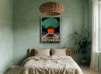 Smoke from the Green Turban vintage canvas print on the wall of a bedroom