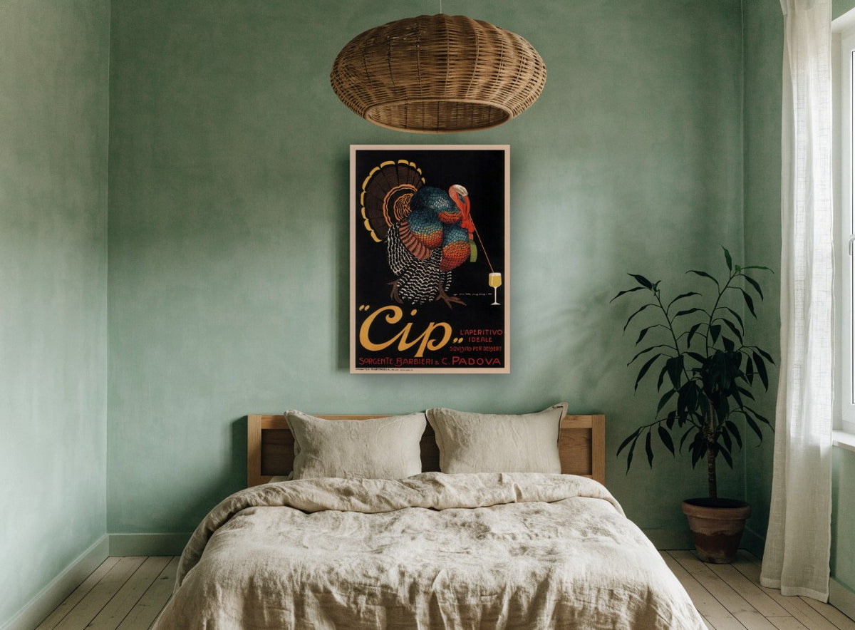 Cip Turkey Aperitivo vintage canvas print on the wall of a bedroom