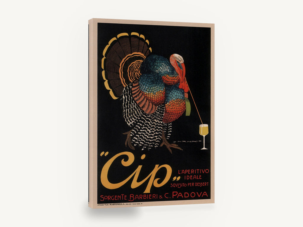 Cip Turkey Aperitivo, vintage italian turkey aperitif poster, stretched canvas wall art print ready to hang