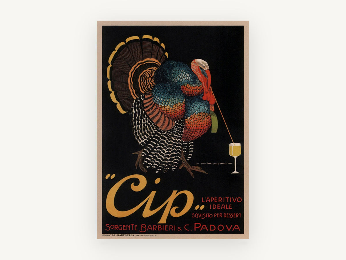 Cip Turkey Aperitivo, vintage canvas wall art print, front view