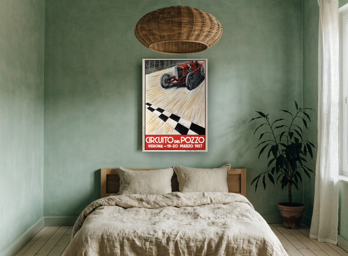 Verona Race Day 1927 vintage canvas print on the wall of a bedroom
