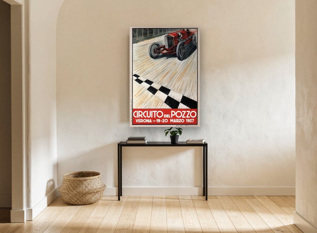 Verona Race Day 1927 vintage canvas print on the wall of a hallway