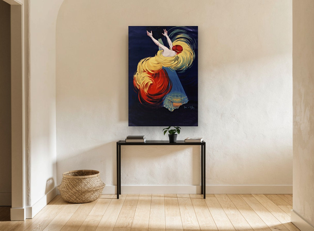 Falling Into Spotlight vintage canvas print on the wall of a hallway
