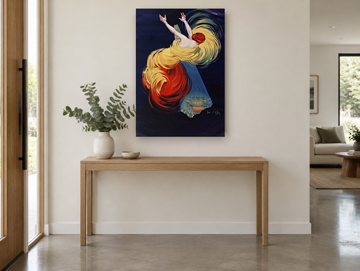Falling Into Spotlight vintage canvas print on the wall of a entry hall