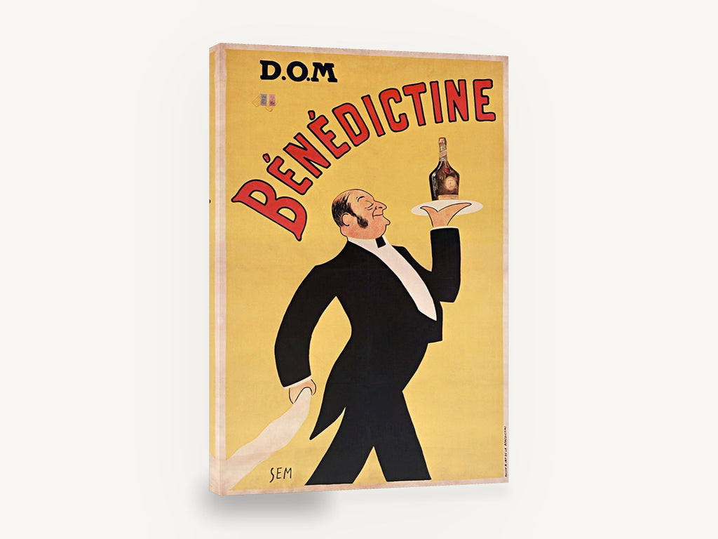 Benedictine Waiter Aloft, vintage benedictine liqueur advertising poster, stretched canvas wall art print ready to hang