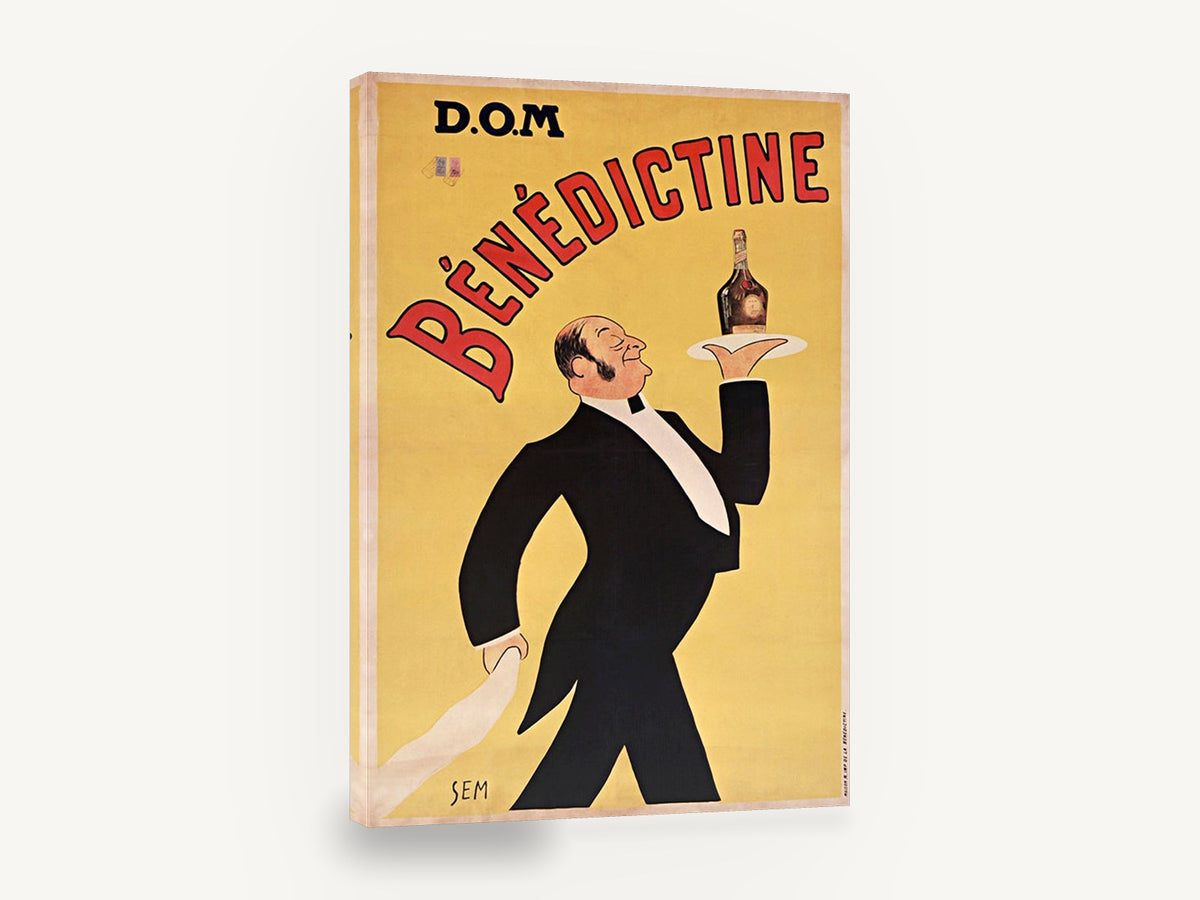 Benedictine Waiter Aloft, vintage benedictine liqueur advertising poster, stretched canvas wall art print ready to hang