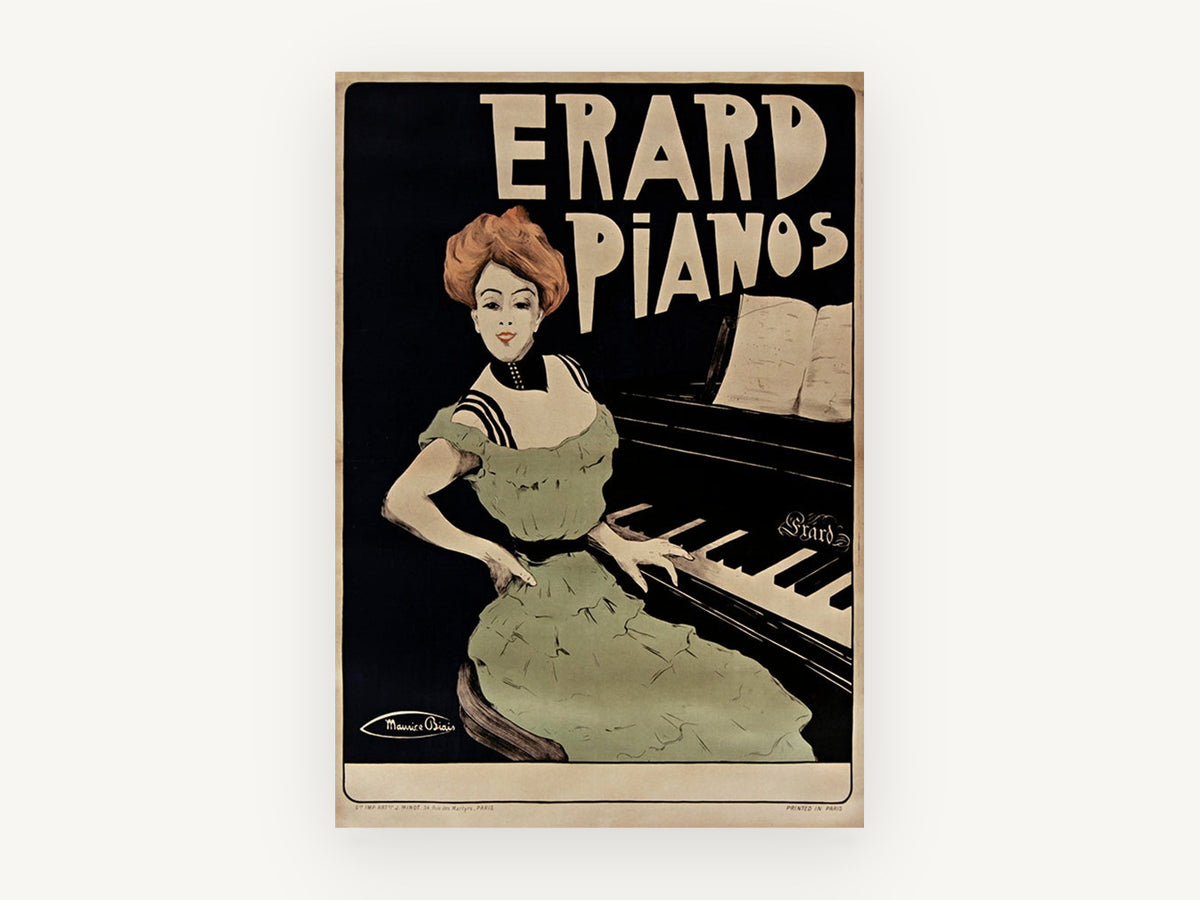Erard Pianist in Green, vintage canvas wall art print, front view