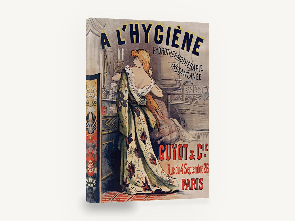 Bath Hour in Paris, vintage paris bathroom advertising poster, stretched canvas wall art print ready to hang