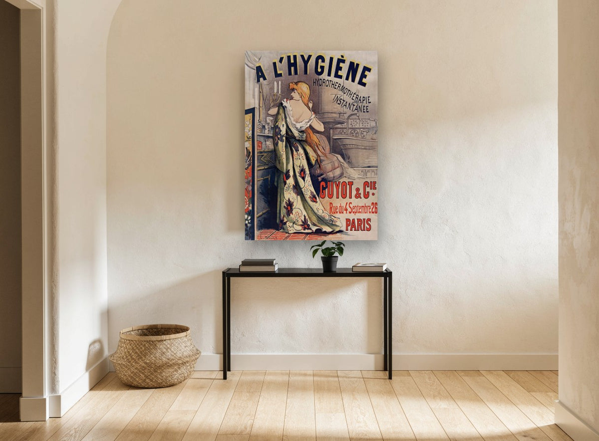 Bath Hour in Paris vintage canvas print on the wall of a hallway