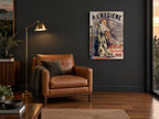 Bath Hour in Paris vintage canvas print on the wall of a charcoal living room