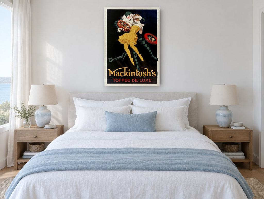 Carnival Toffee Dancers vintage canvas print on the wall of a coastal bedroom