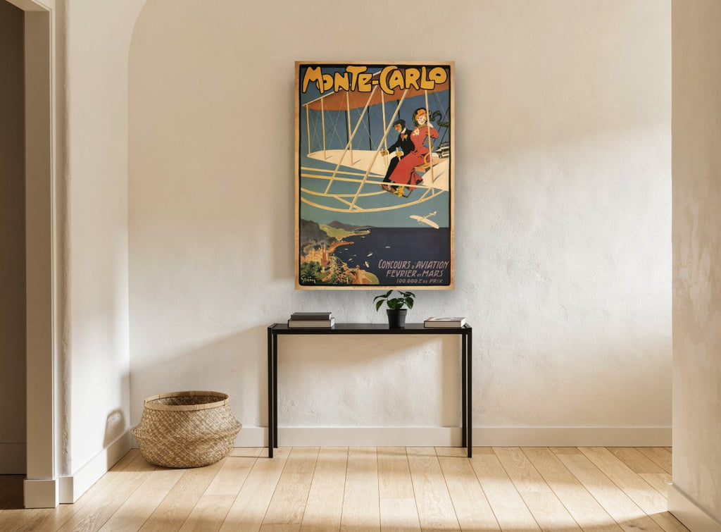 Monte-Carlo Aviation Meet vintage canvas print on the wall of a hallway