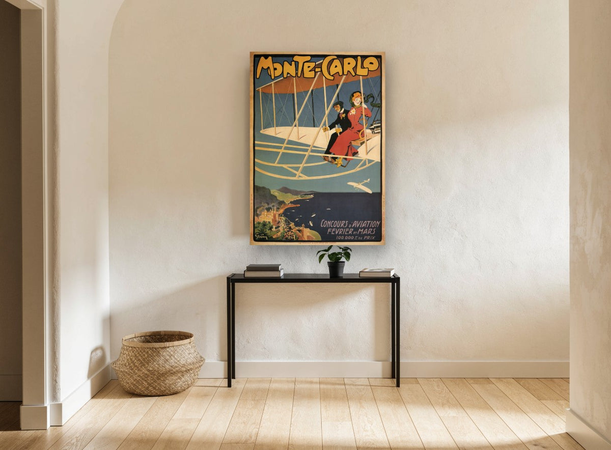 Monte-Carlo Aviation Meet vintage canvas print on the wall of a hallway