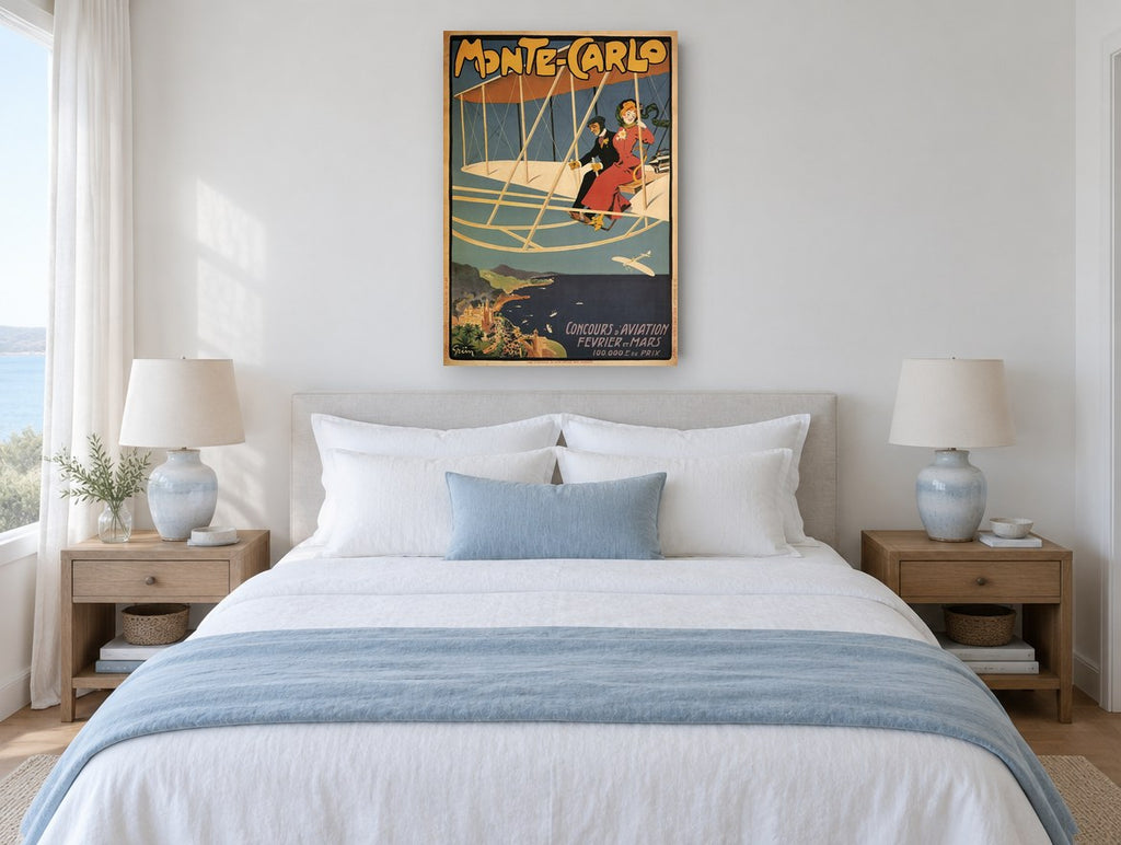 Monte-Carlo Aviation Meet vintage canvas print on the wall of a coastal bedroom