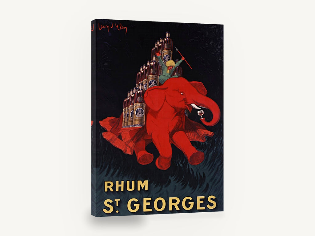 Red Elephant Rhum, vintage rhum red elephant advertising poster, stretched canvas wall art print ready to hang