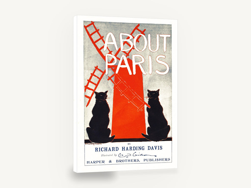 Cats at the Red Mill, vintage about paris book poster, stretched canvas wall art print ready to hang