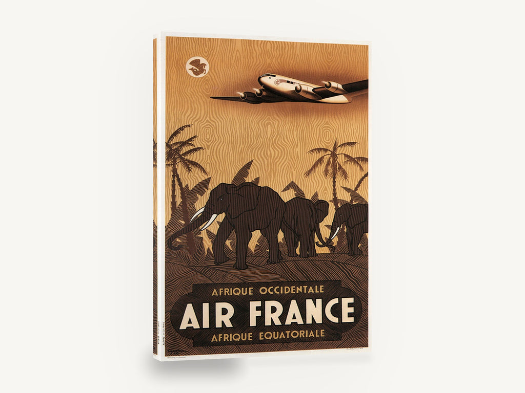Air France Elephant Safari, vintage air france africa travel poster, stretched canvas wall art print ready to hang